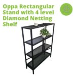 Oppa Rectangular Stand with 4 level Diamond Netting Shelf (Matt Black)